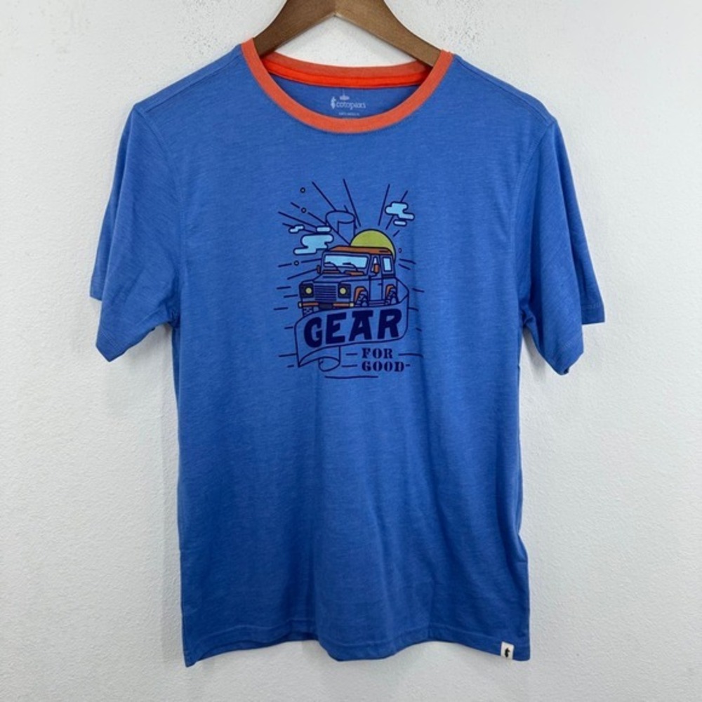 Cotopaxi‎ Kids Are We There Yet Organic Graphic T-Shirt Size XL Lupine Blue NWT